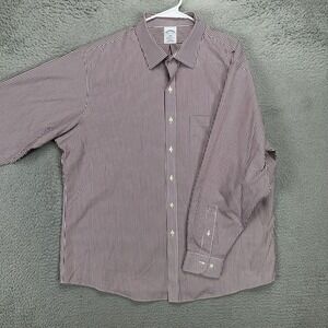 Brooks Brothers Regent‎ Fit Dress Shirt Mens 17.5 4-5 Maroon Stripes Button Up